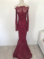 Off shoulder lace gown burgundy Small - STYLE STRUCK