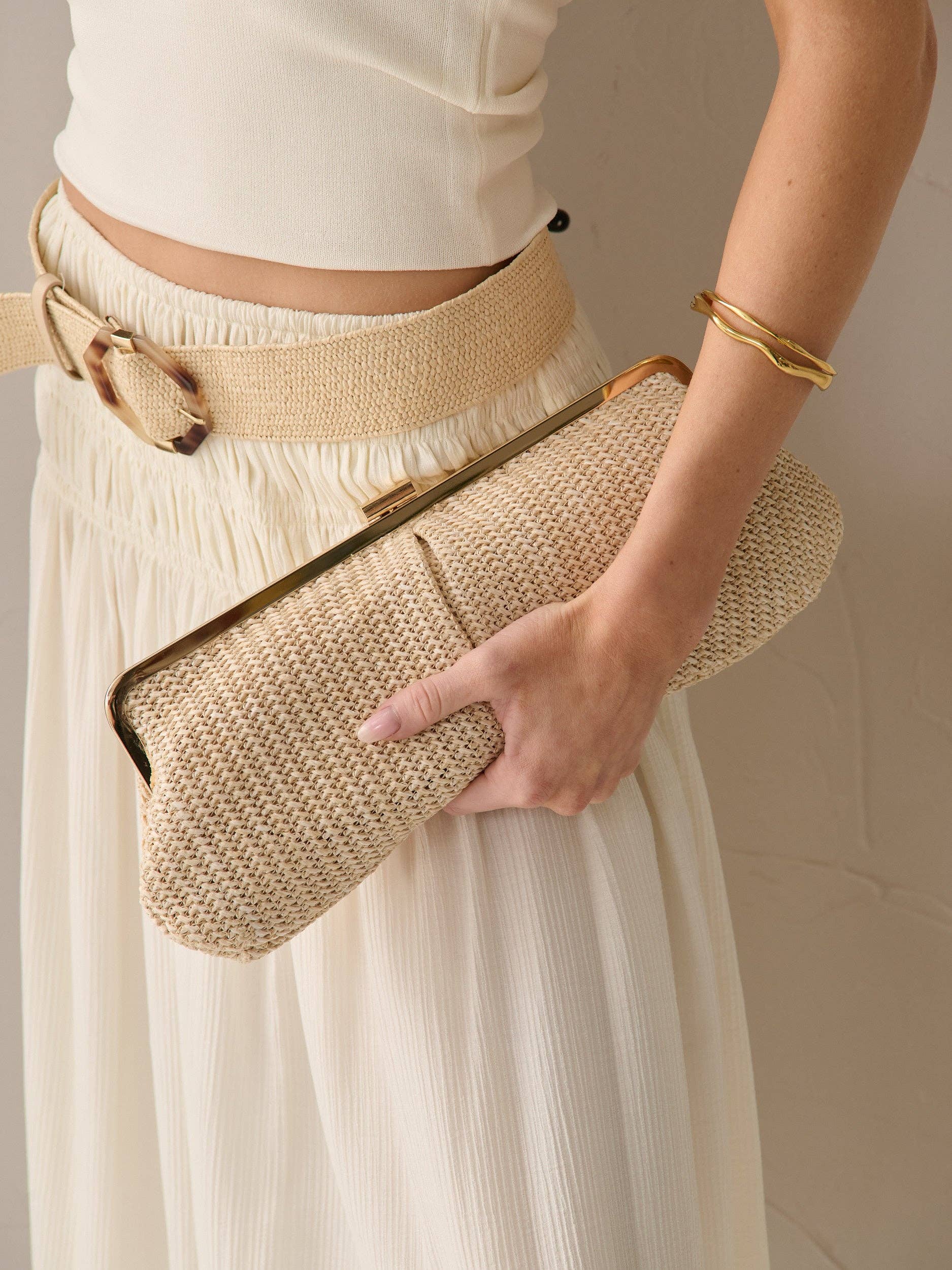 Bianca Straw Clutch Bag - Beige