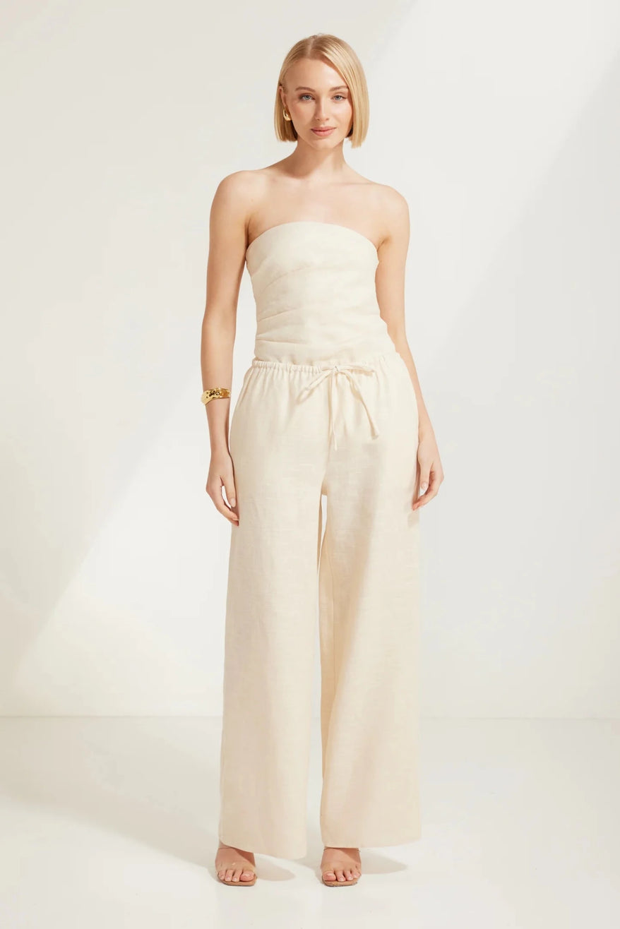 Ramie Wide Leg Pants - Cream