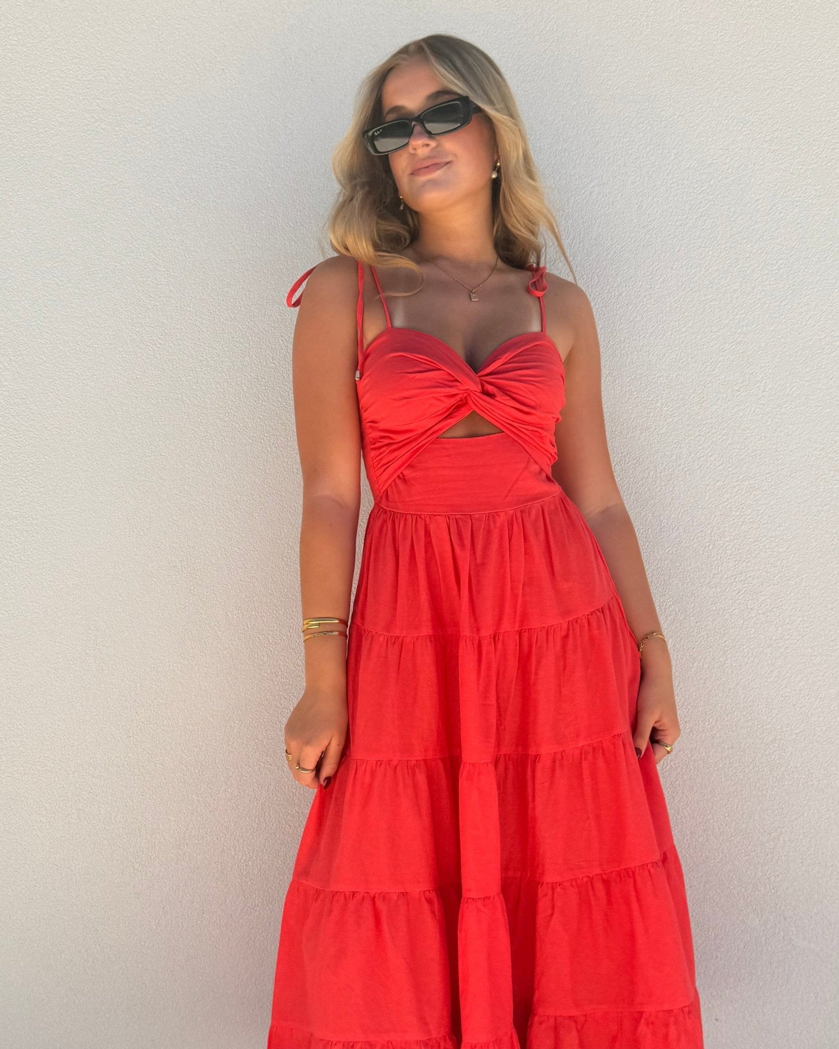 Red Cut Out Maxi Dress - Tiered Skirt | Style Struck