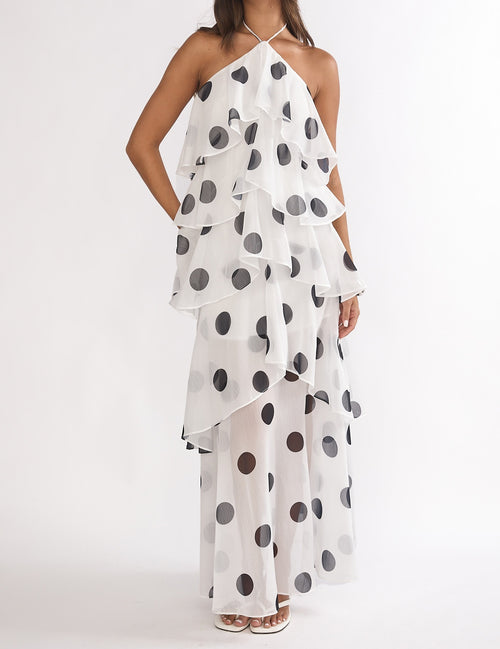 Tiani Tiered Polka Dot Maxi Dress
