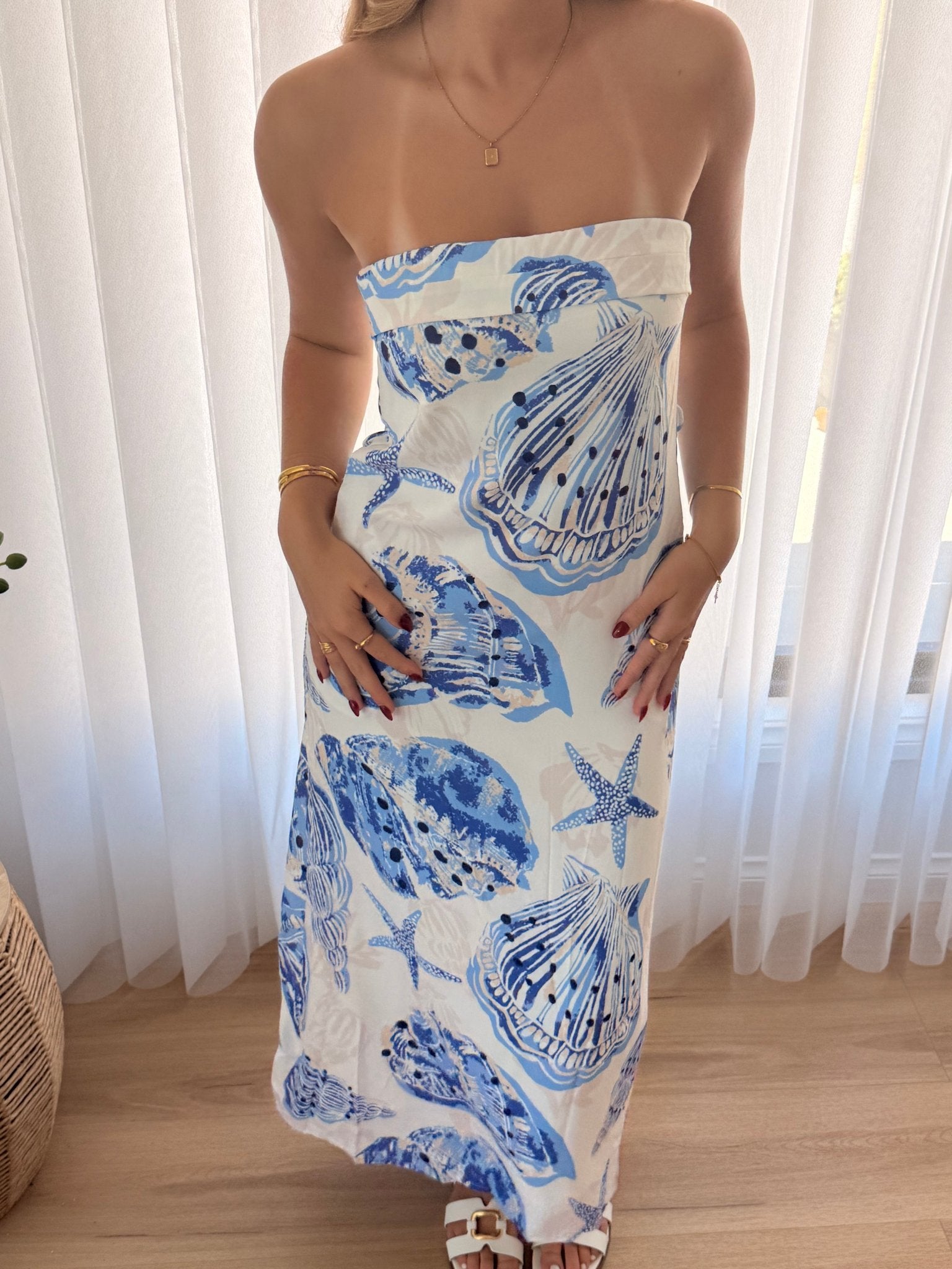 Oceana Blue Seashell Strapless Maxi Dress - Dresses | Style Struck