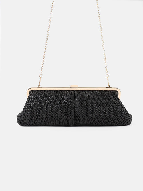 Bianca Straw Clutch Bag   Black