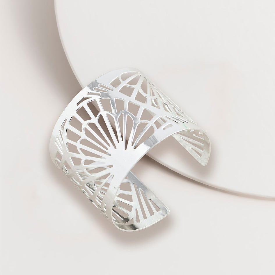 Deco Fan Cuff Bangle - Silver