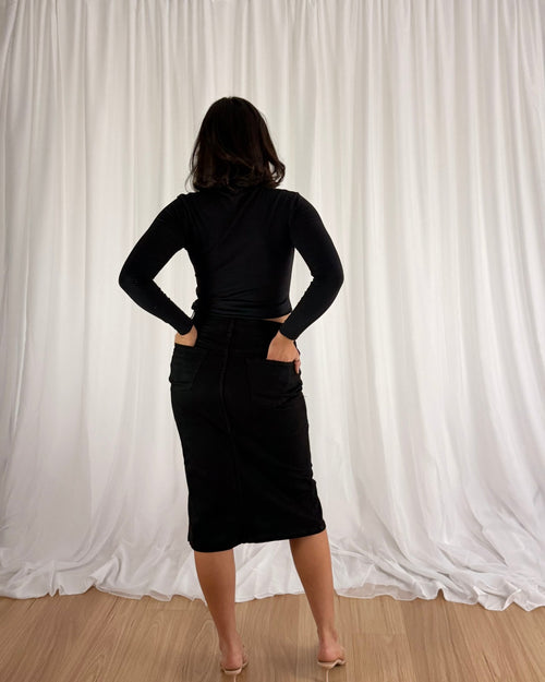 Sculpt Denim Skirt - Black - Skirts | Style Struck