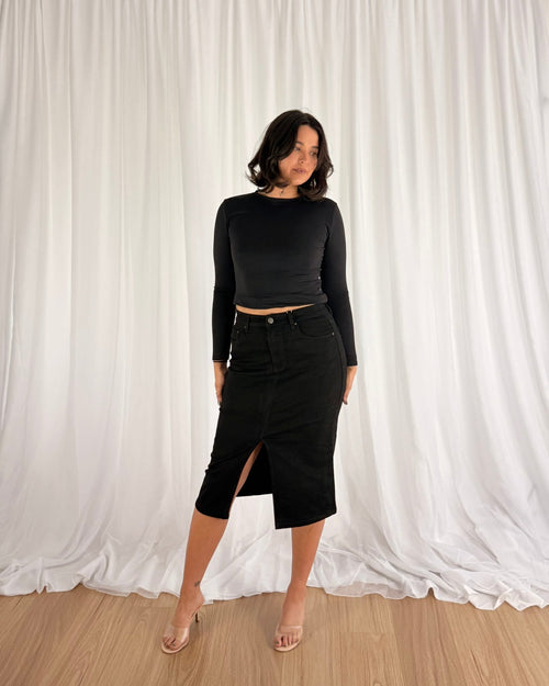 Sculpt Denim Skirt - Black - Skirts | Style Struck