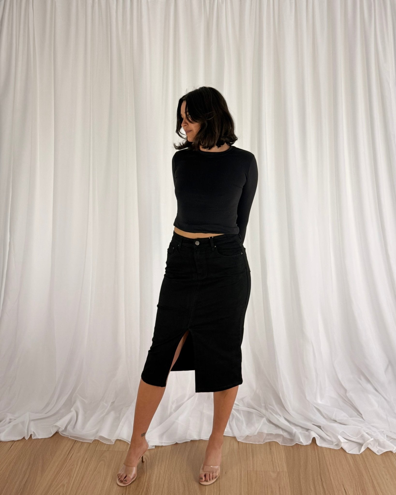 Sculpt Denim Skirt - Black - Skirts | Style Struck