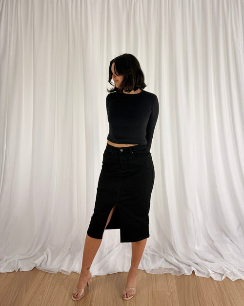 Sculpt Denim Skirt - Black - Skirts | Style Struck