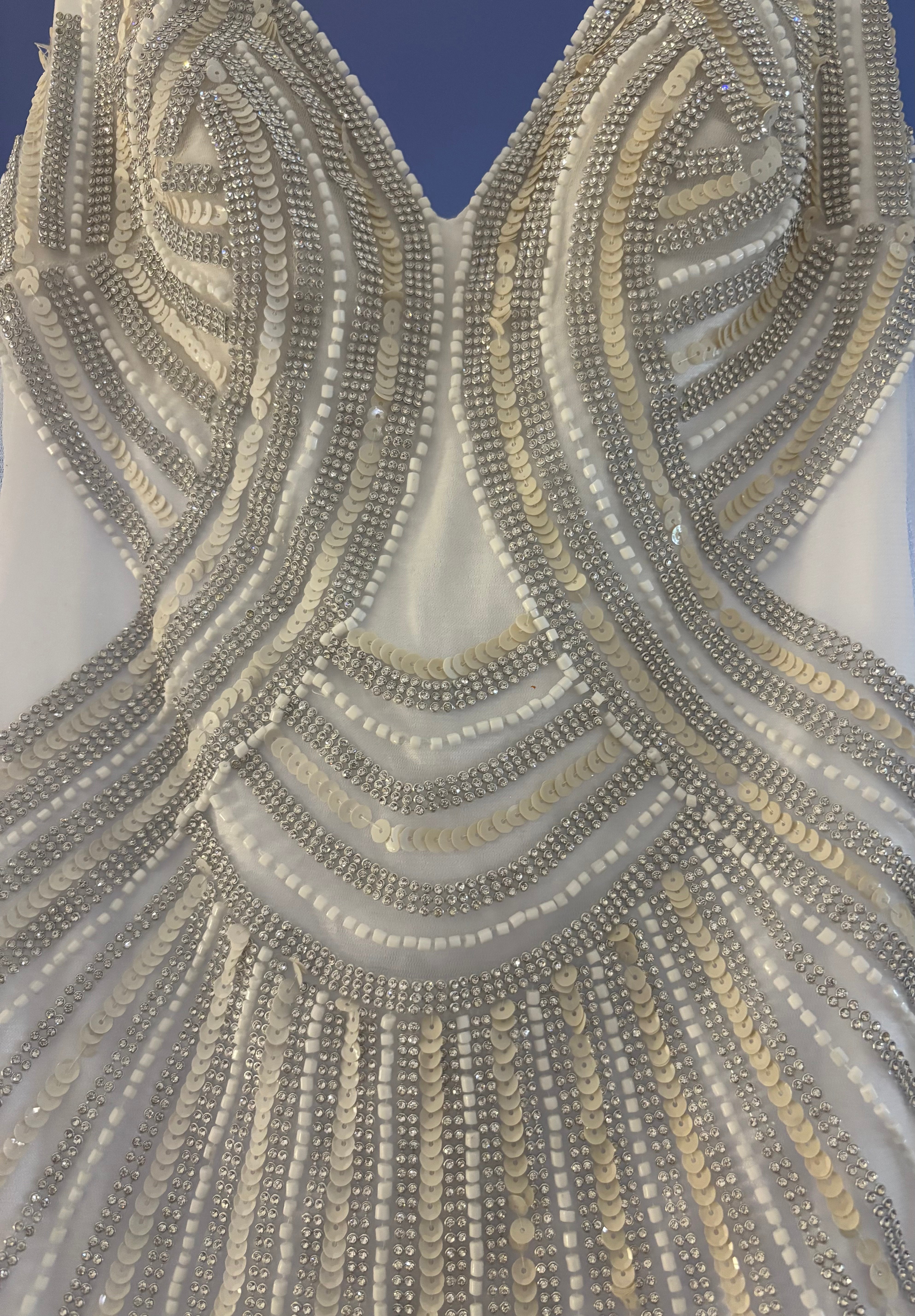 Beaded Sequin Gown - White/Silver