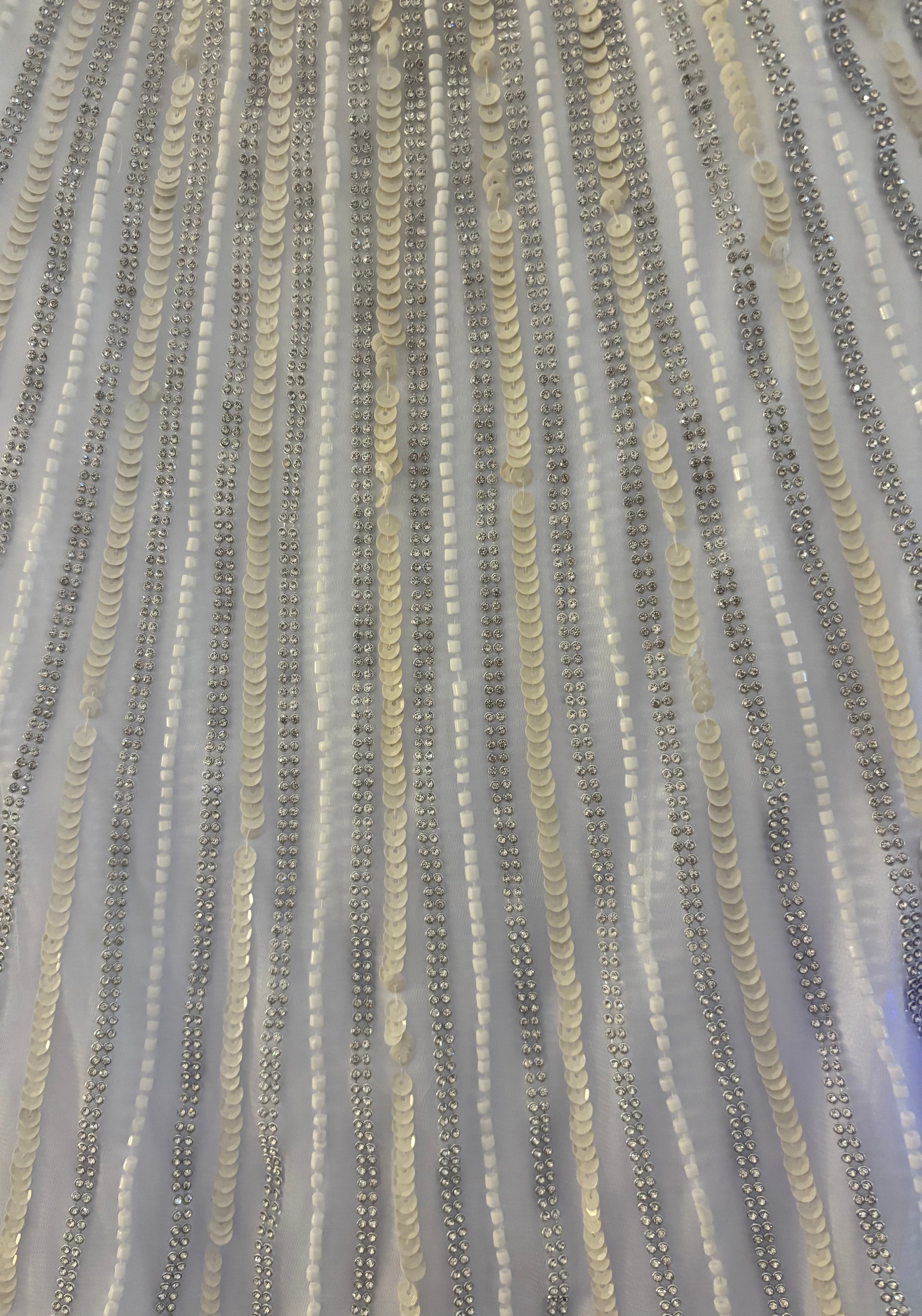 Beaded Sequin Gown - White/Silver