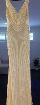 Beaded Sequin Gown - White/Silver