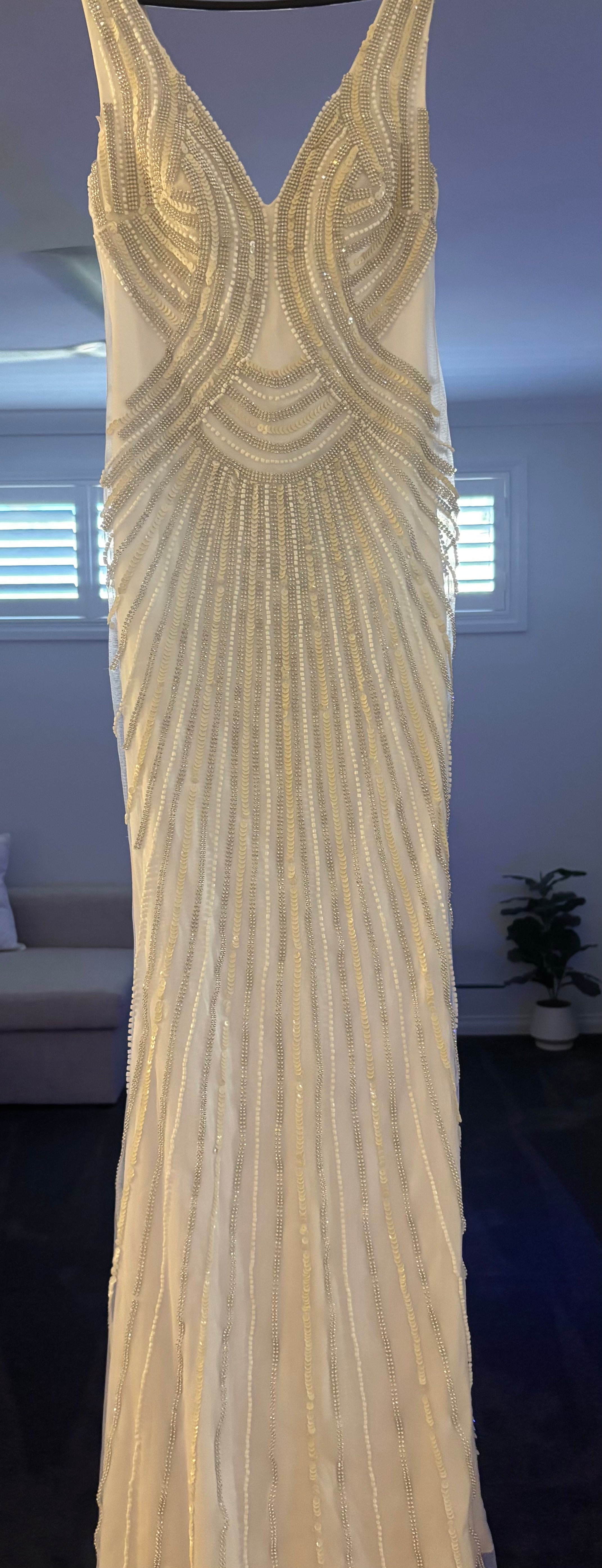 Beaded Sequin Gown - White/Silver