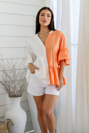 Mia Top - Tangerine/White