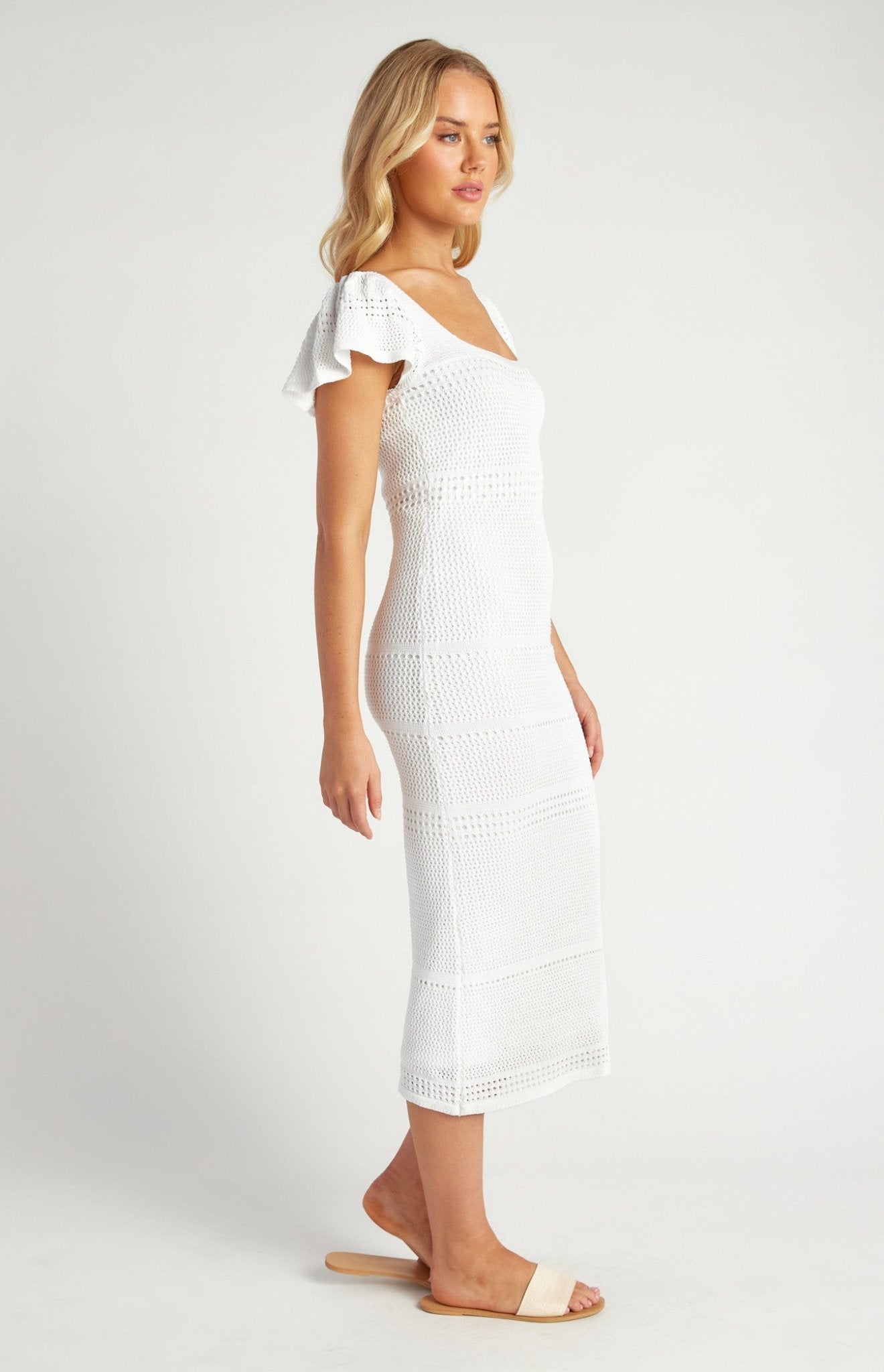 White Knit Midi Dress - Butterfly Sleeve | Style Struck