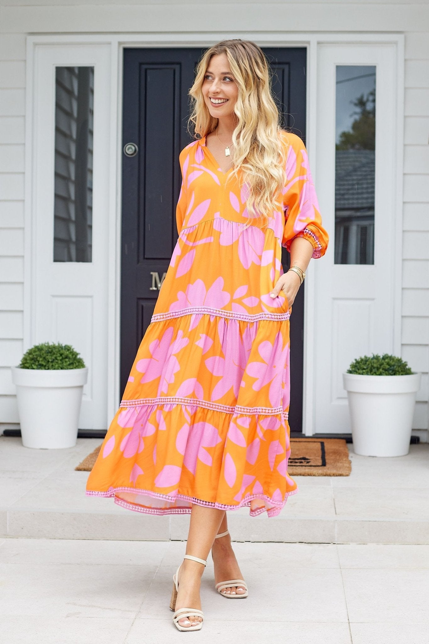 Simmy Midi Dress - Pink & Orange