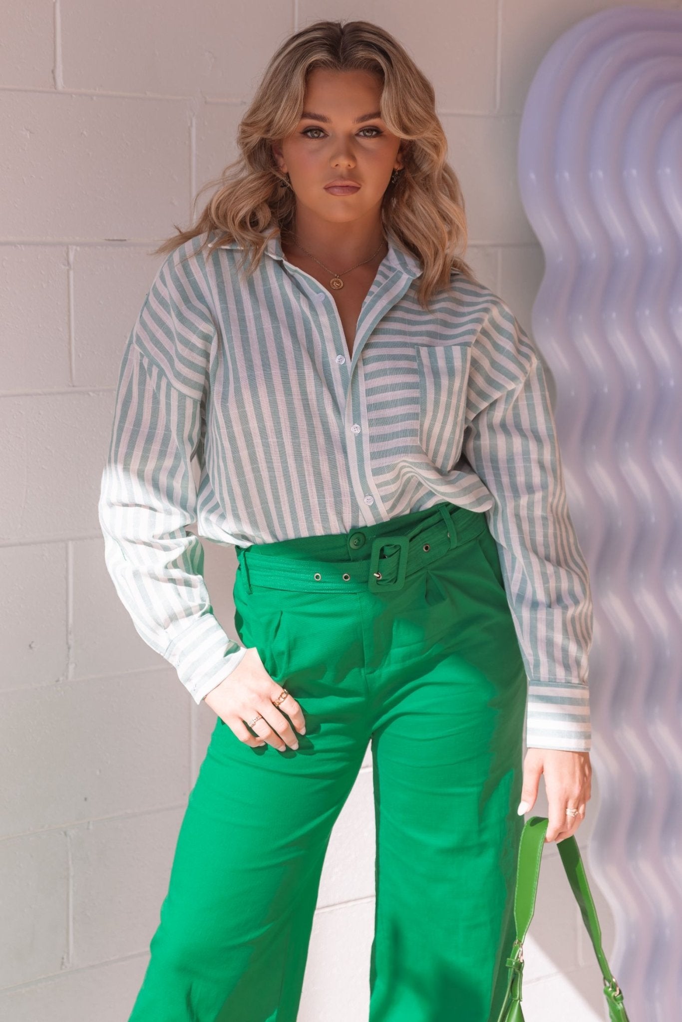 Alexa Shirt - Green/Stripe - Top | Style Struck