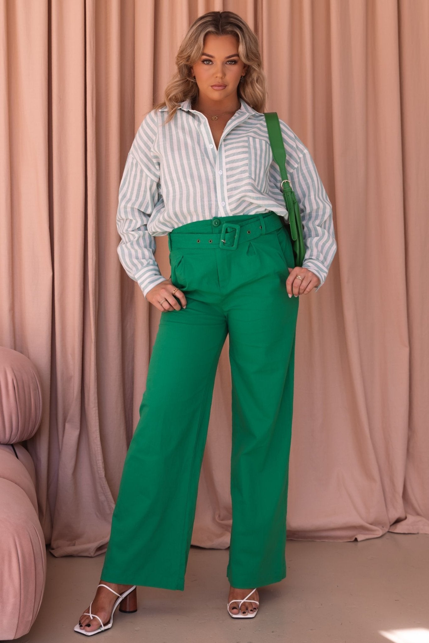 Alexa Shirt - Green/Stripe - Top | Style Struck