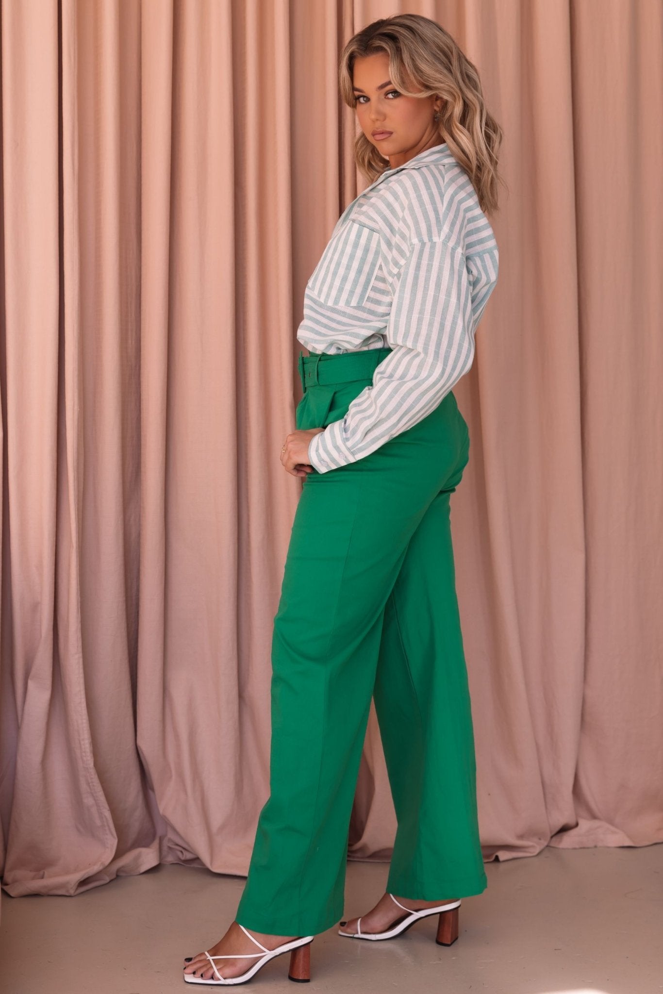 Alexa Shirt - Green/Stripe - Top | Style Struck