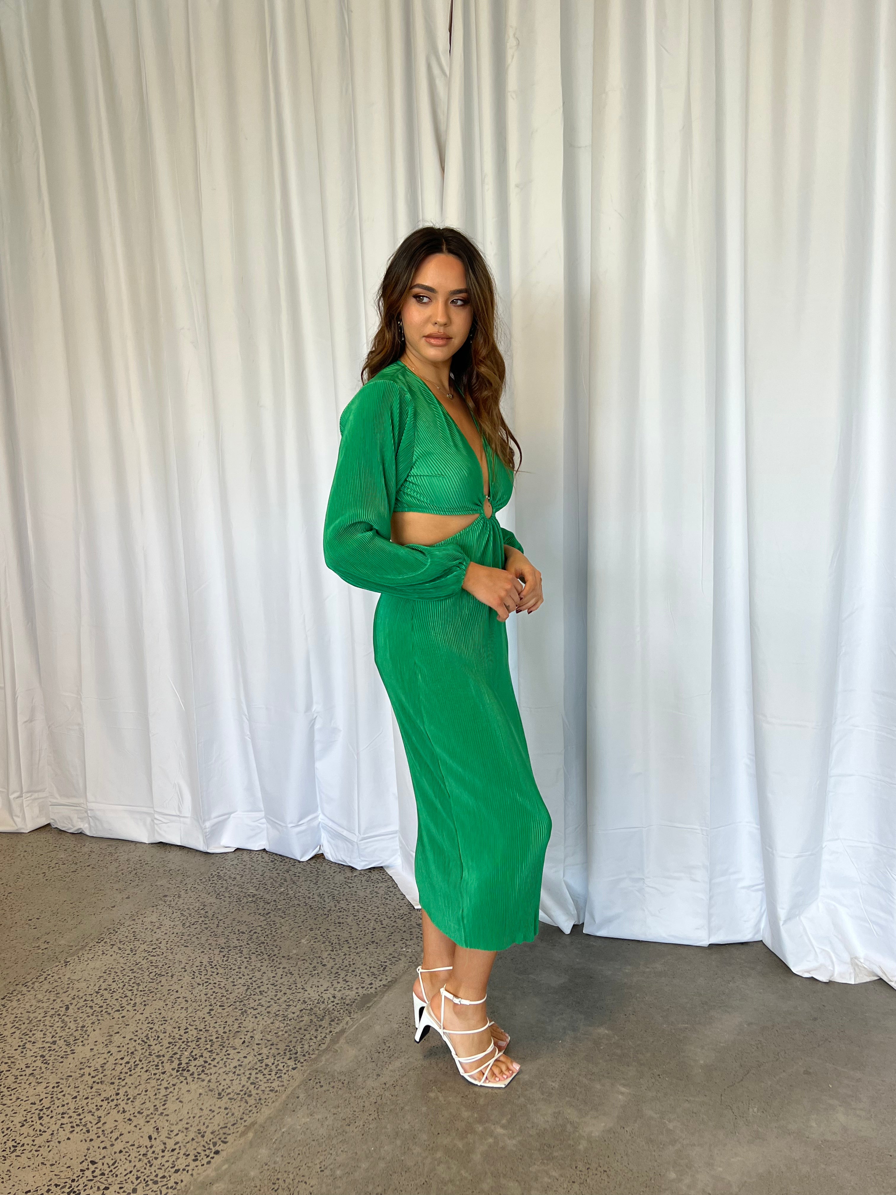 Maeve Dress | Pliss Cut Out Midi | Green STYLE STRUCK Maeve Dress | Pliss Cut Out Midi | Green STYLE STRUCK