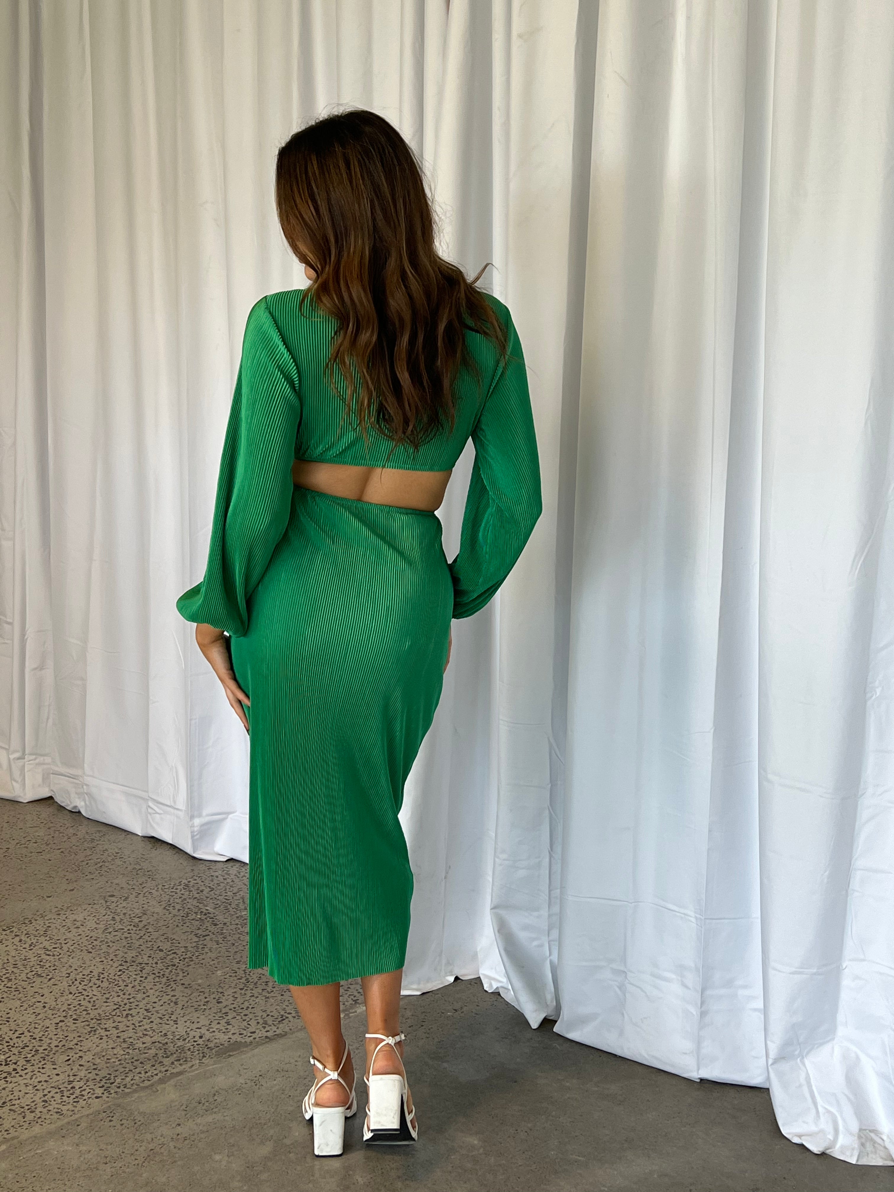 Maeve Dress | Pliss Cut Out Midi | Green STYLE STRUCK Maeve Dress | Pliss Cut Out Midi | Green STYLE STRUCK