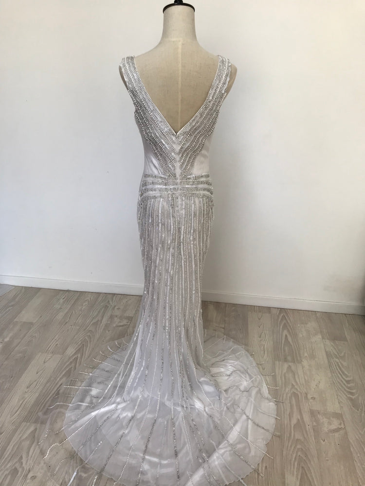 White/Silver Beaded Sequin Gown -Solace The Label  