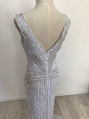 White/Silver Beaded Sequin Gown -Solace The Label  